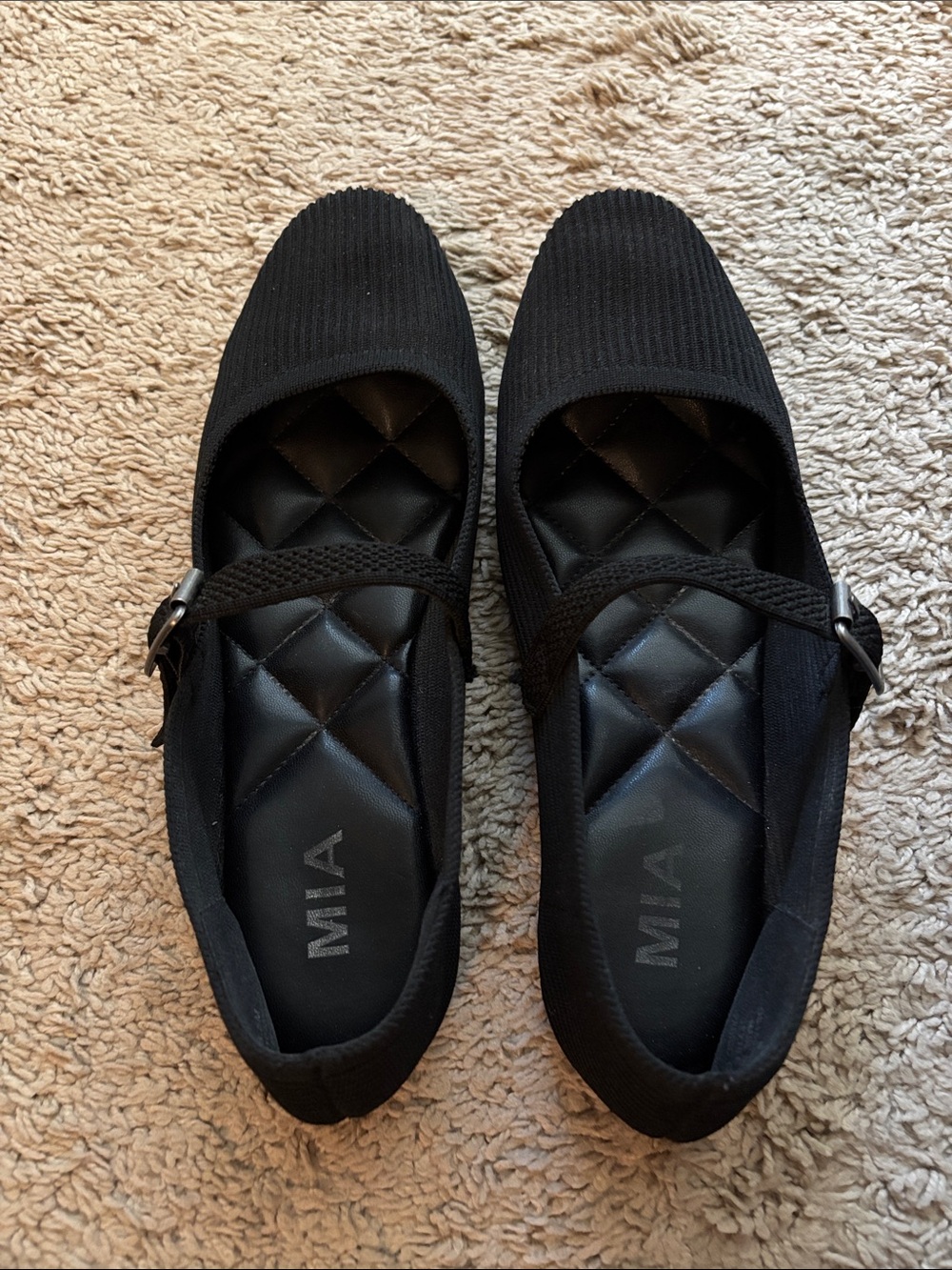 MIA Black Quilted Mary Jane Flats with Adjustable Strap